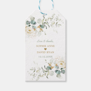 Étiquettes-cadeau Charmant blanc Floral Feuille Mariage