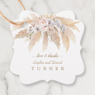 Étiquettes Cadeau Charme Blanc Orchidée Roses Pampas Mariage en herb