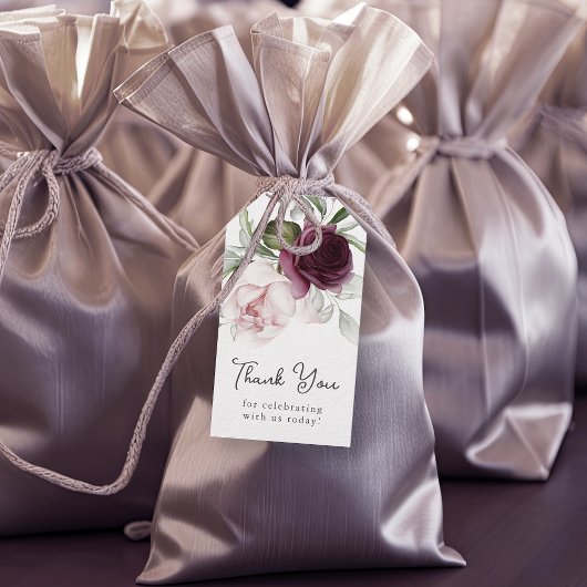 Étiquettes-cadeau Charme botanique rose et prune Merci