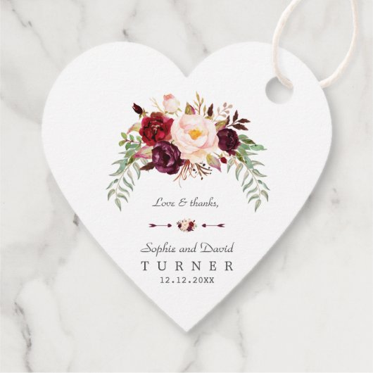 Étiquettes Cadeau Charme Bourgogne Marsala Floral Mariage (Dos)