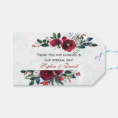 Étiquettes-cadeau Charme Hiver Bourgogne Floral Pine Frame Mariage (Devant (Horizontal))