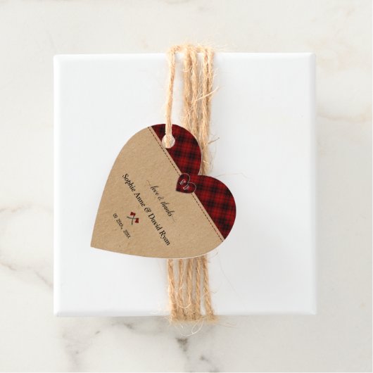 Étiquettes Cadeau Charme Rustique Buffalo Rouge Plaid Monogramme Mar (En situation)