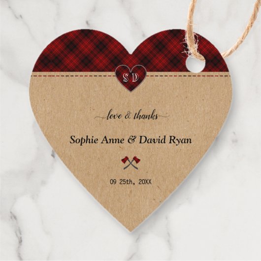 Étiquettes Cadeau Charme Rustique Buffalo Rouge Plaid Monogramme Mar (Dos)