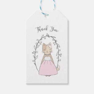 Étiquettes-cadeau Charming Kitty dans une robe Merci
