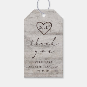 Étiquettes-cadeau Chartreuse sculptée Rustique Birch Mariage Merci
