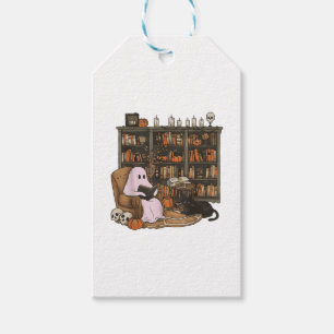 Étiquettes-cadeau Chat amateur de livre de lecture de fantôme Hallow