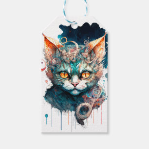 Étiquettes-cadeau Chat aquarelle en style steampunk