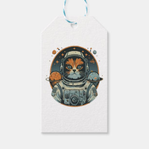 Étiquettes-cadeau Chat-astronaute sur les astéroïdes