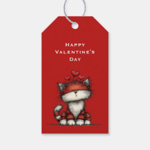 Étiquettes-cadeau Chat avec coeurs d'amour rouges Mignon jour de la