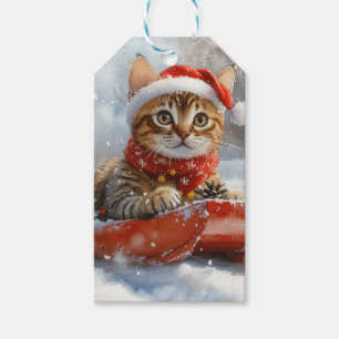 Étiquettes-cadeau Chat Bengal dans un traîneau Laissez neige Noël
