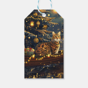 Étiquettes-cadeau Chat Bengal Voyage de Noël Festif