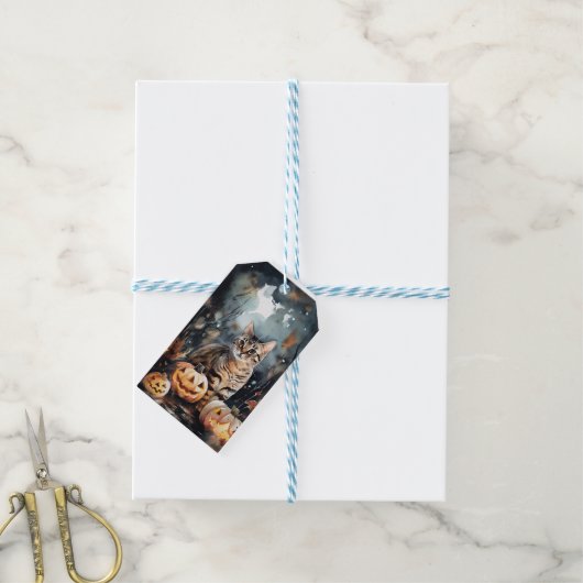 Étiquettes-cadeau Chat Bengale D'Halloween Avec Peur Citrouille (Avec de laficelle)