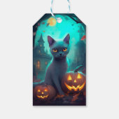 Étiquettes-cadeau Chat bleu russe d'Halloween avec la peur Citrouill (Dos)