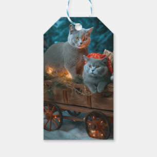 Étiquettes-cadeau Chat Bleu Russe Sleigh Neigeux Décor Noël