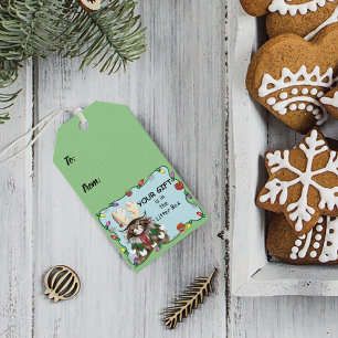 Étiquettes-cadeau Chat cadeau de Noël Green Funny