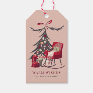 Étiquettes-cadeau Chat couché confortable Noël Arbre rose vacances