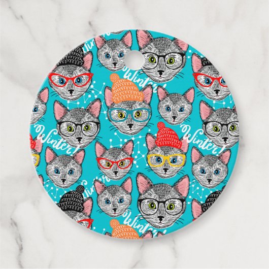 Étiquettes Cadeau Chat dans le casquette (Devant)