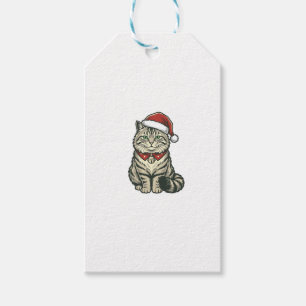 Étiquettes-cadeau Chat de Noël Chapeau de Père Noël Dessin de Gravur