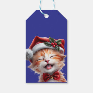 Étiquettes-cadeau Chat de Noël mignon avec chapeau de Père Noël et C