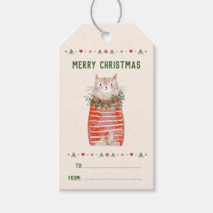 Étiquettes-cadeau Chat de Noël scandinave