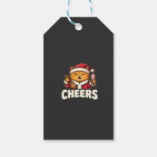 Étiquettes-cadeau Chat de Noël se réjouit de la boisson des Fêtes