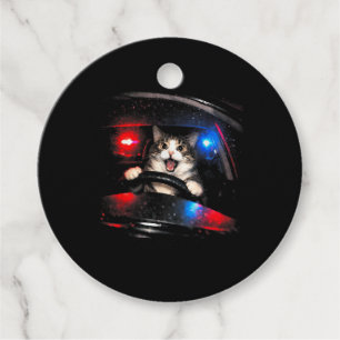 Étiquettes Cadeau Chat de police drôle conduisant une voiture Mème d