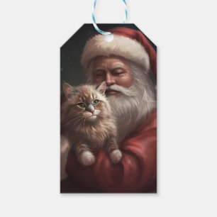 Étiquettes-cadeau Chat de Sibérie avec Noël Festif du Père Noël