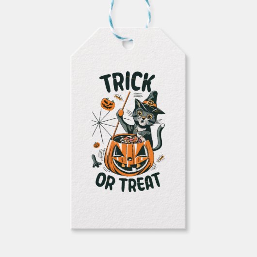 Étiquettes-cadeau Chat d'Halloween abstrait (Devant)