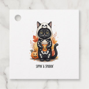 Étiquettes Cadeau Chat d'Halloween mignon et effrayant
