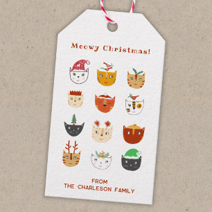 Étiquettes-cadeau Chat drôle de Noël miauleux Fêtes