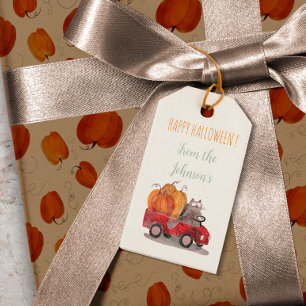 Étiquettes-cadeau Chat drôle Orange Citrouille Halloween Cartoon Cha