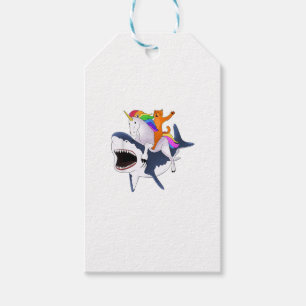 Étiquettes-cadeau Chat équitation Unicorne équitation Requin T-Shirt