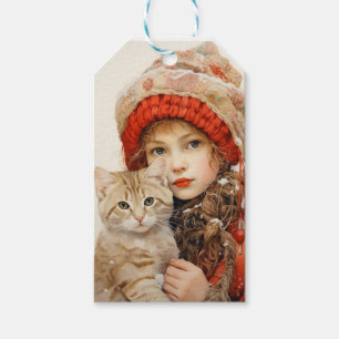 ÉTIQUETTES-CADEAU CHAT ET JEUNE FILLE SIGNETS