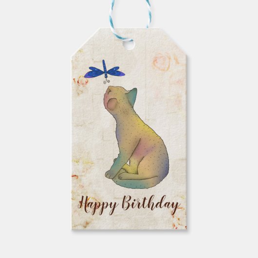 Étiquettes-cadeau Chat et libellule bleue (Devant)