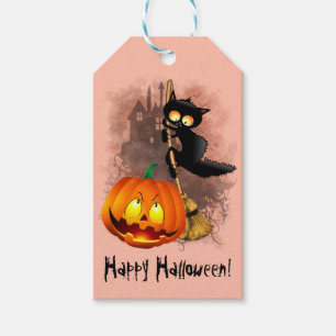 Étiquettes-cadeau Chat Fun Halloween personnage effrayé par un Citr