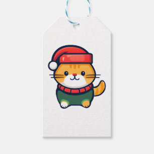 Étiquettes-cadeau Chat Ginger de Noël en chapeau de Santa