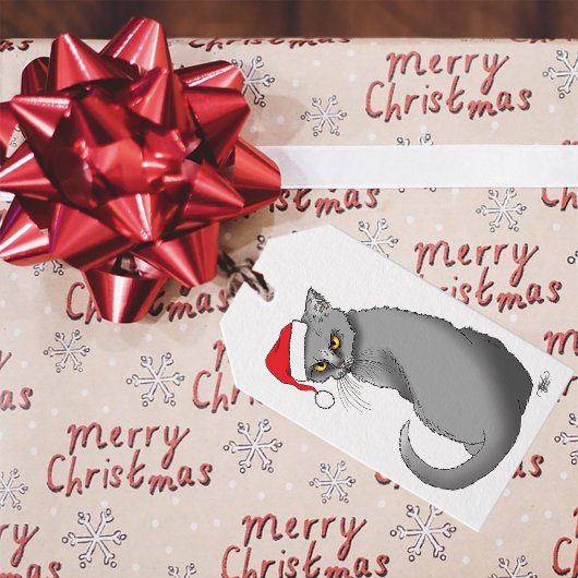 Étiquettes-cadeau Chat gris de Noël amusant