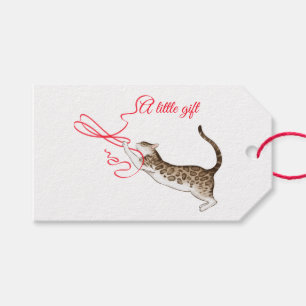 Étiquettes-cadeau Chat Jouer avec un ruban rouge