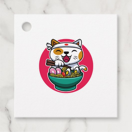 Étiquettes Cadeau chat manger spaghetti (Devant)