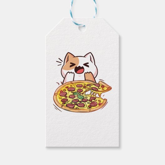 Étiquettes-cadeau Chat Manger Une Pizza (Devant)