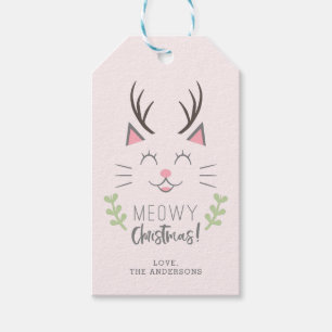 Étiquettes-cadeau Chat mignon de Noël de Meowy, andouillers