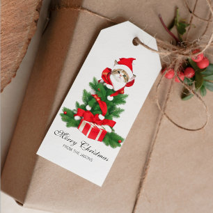 Étiquettes-cadeau Chat mignon en chapeau rouge Noël personnalisé