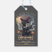 Étiquettes-cadeau Chat mignon mais effrayant Joyeux Halloween (Devant)