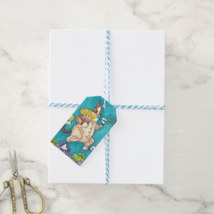ÉTIQUETTES-CADEAU CHAT N'FITZ EN COUCHER D'ANNIVERSAIRE, GÂTEAU ET B