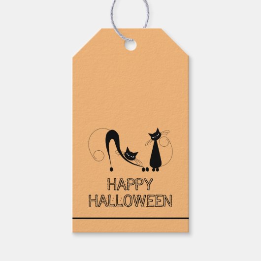 Étiquettes-cadeau Chat Noir Élégant, Joyeux Halloween (Devant)