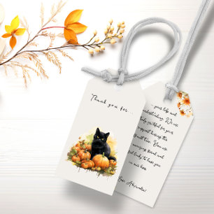Étiquettes-cadeau Chat noir et Citrouille d'automne