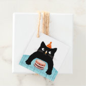 Étiquettes Cadeau Chat noir et gâteau (En situation)