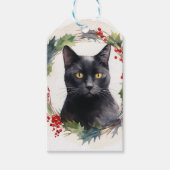 Étiquettes-cadeau Chat noir Fête de couronnes de Noël Kitten (Devant)