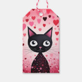 Étiquettes-cadeau Chat noir Heureuse Sainte-Valentin et Coeurs roses (Devant)