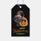 Étiquettes-cadeau Chat noir mignon Joyeux Halloween sculpté citrouil (Devant)